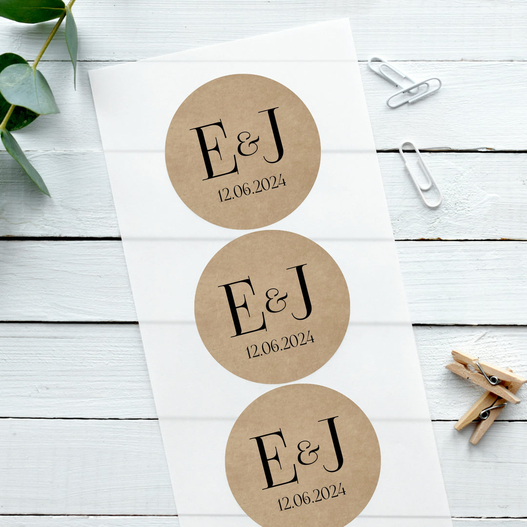 Personalised Biodegradable Kraft Brown Stickers Initials Wedding Sticker