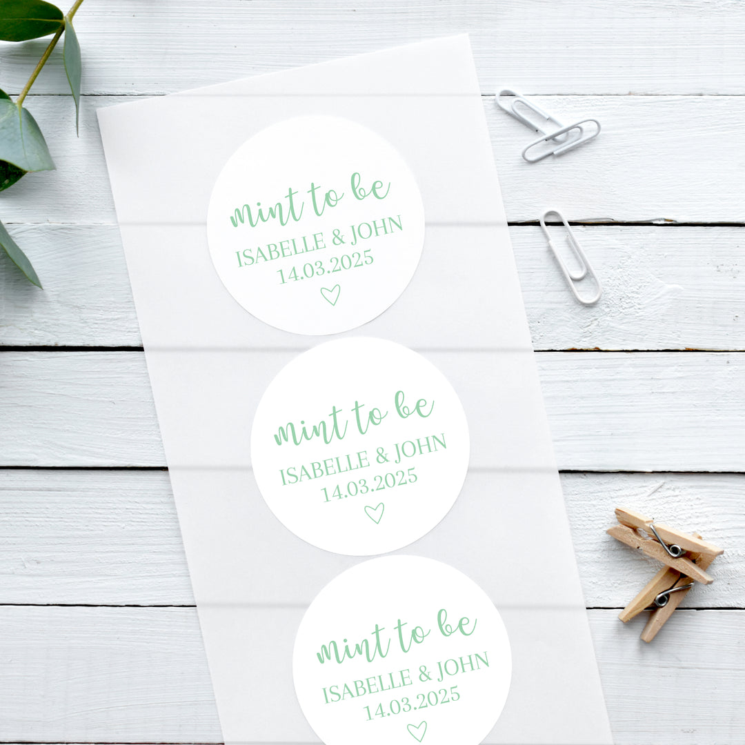 Personalised Glossy White Stickers Romantic Mint to be Wedding Stickers
