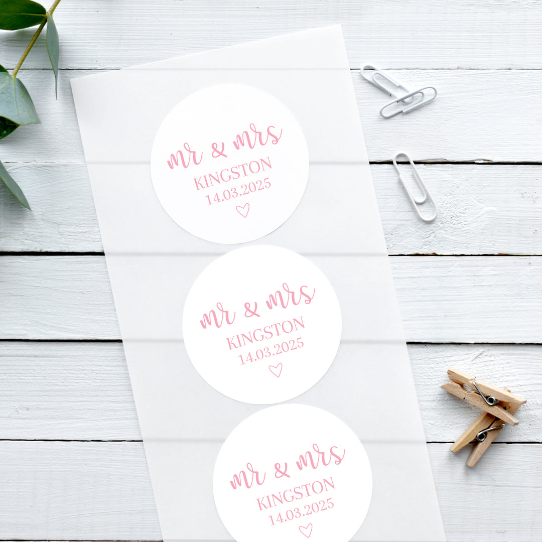 Personalised Glossy White Stickers Romantic Mr & Mrs Wedding Stickers