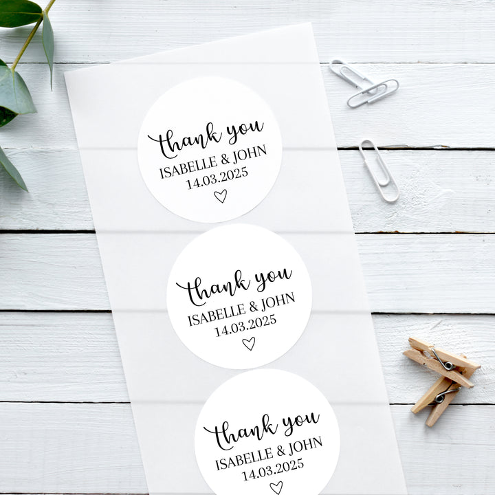 Personalised Glossy White Stickers Romantic Thank You Wedding Stickers