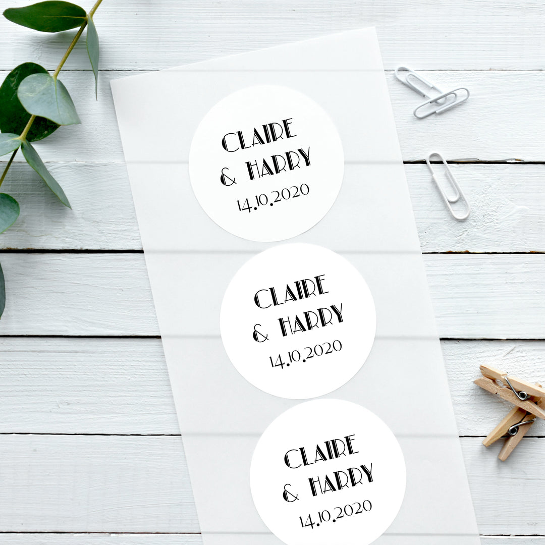 Personalised Glossy White Stickers 1920s Inspired Wedding Sticker