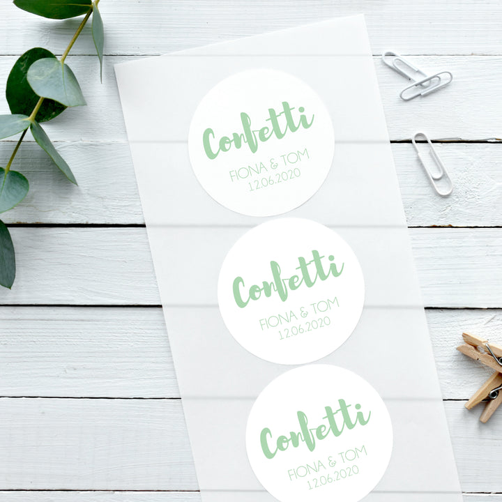 Personalised Glossy White Stickers Contemporary Confetti Wedding Sticker