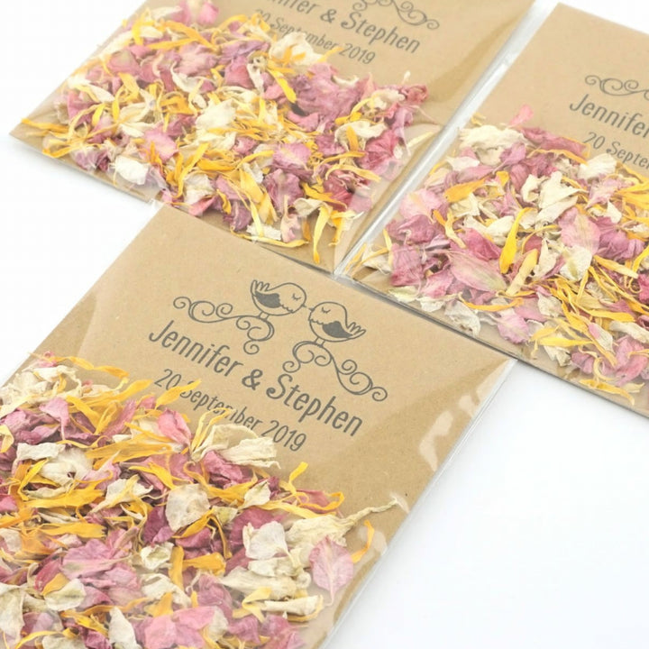 Personalised Love Birds Confetti Envelopes Eco-friendly Biodegradable