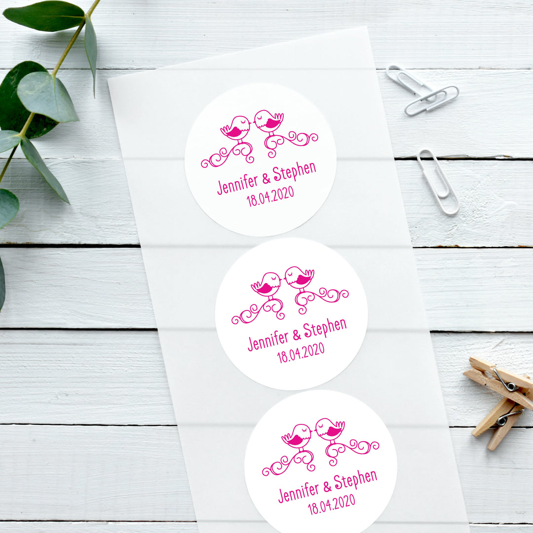 Personalised Glossy White Stickers Love Birds Wedding Sticker