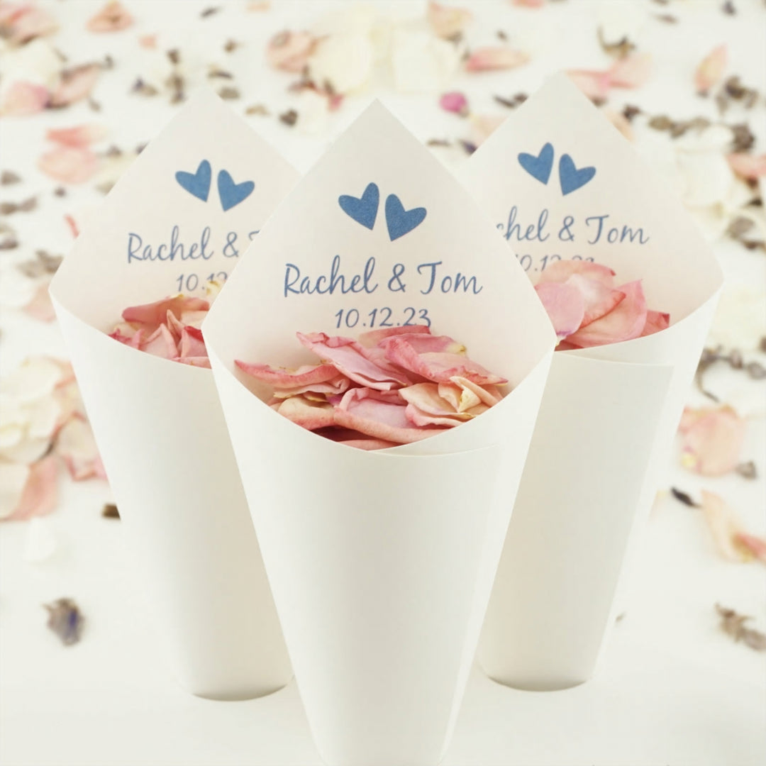 Handcrafted Personalised Love Heart - Two Hearts Wedding Confetti Cones