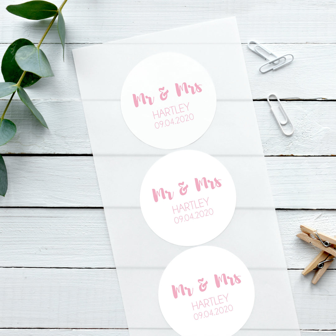 Glossy White Stickers Contemporary Mr & Mrs Personalised Wedding Sticker