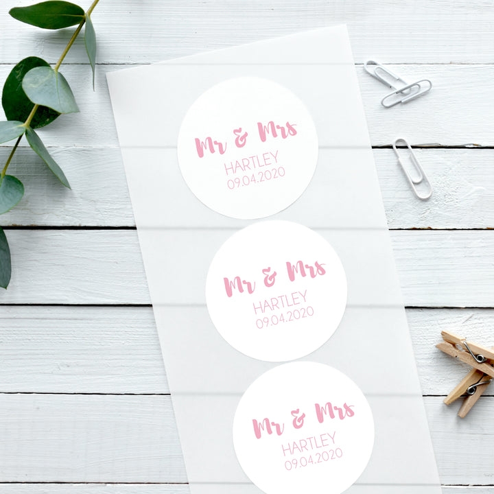Glossy White Stickers Contemporary Mr & Mrs Personalised Wedding Sticker