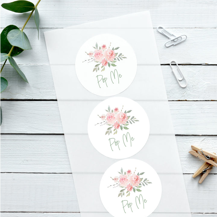 Watercolour Rose Pop Me Glossy White Stickers Wedding Sticker