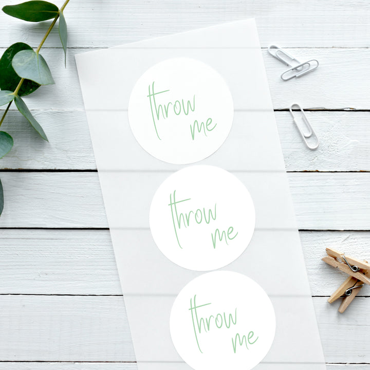Glossy White Stickers Whimsical Throw Me Wedding Sticker Confetti Label