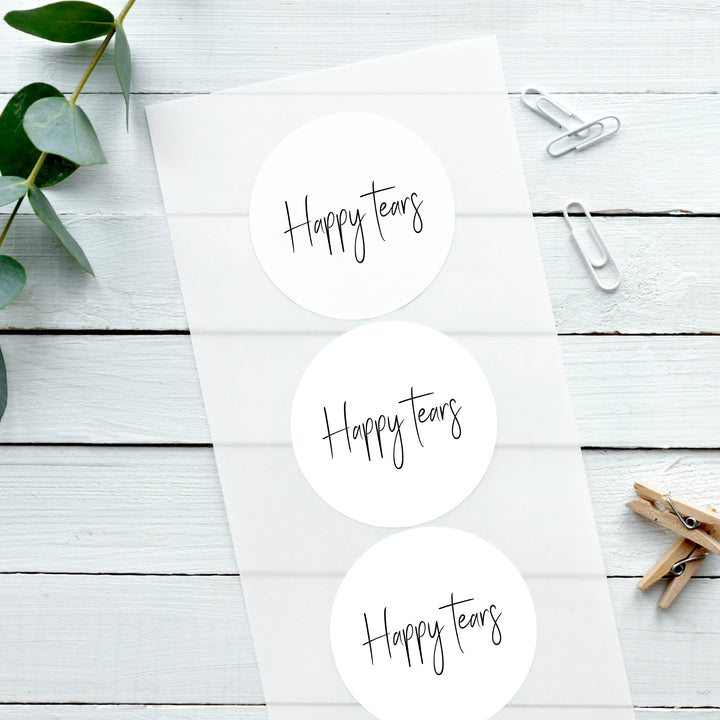 Biodegradable Glossy White Stickers Whimsical Happy Tears Wedding Sticker