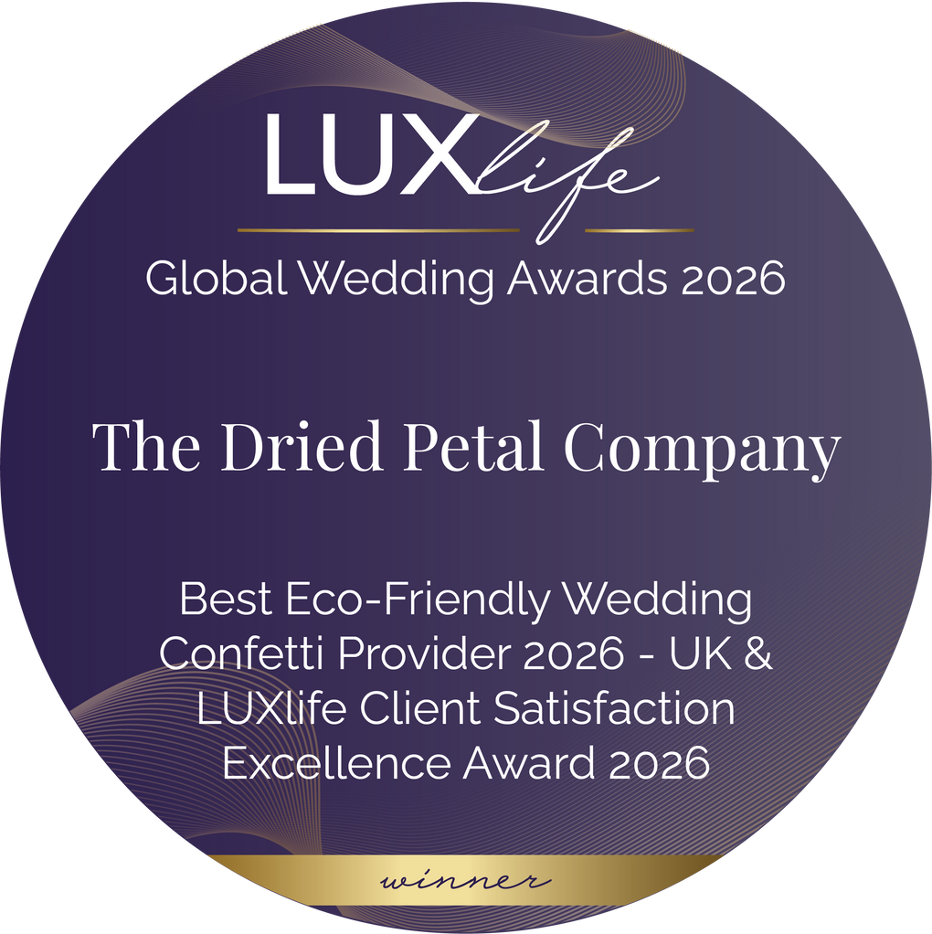 Award plaque for The Dried Petal Company recognizing them as the best eco-friendly wedding confetti provider and LUXlife client satisfaction excellence award winner.
