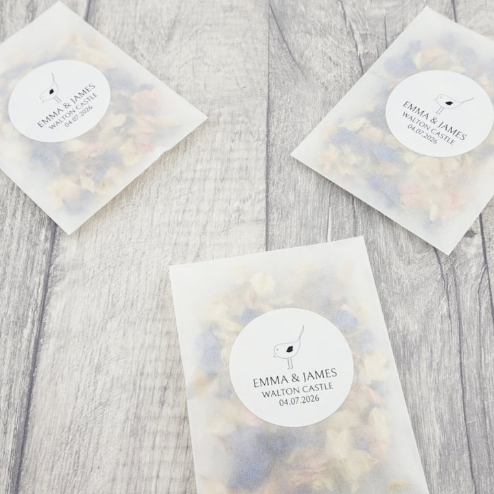 Glassine Envelopes Personalised Bird Sticker with Confetti Petals