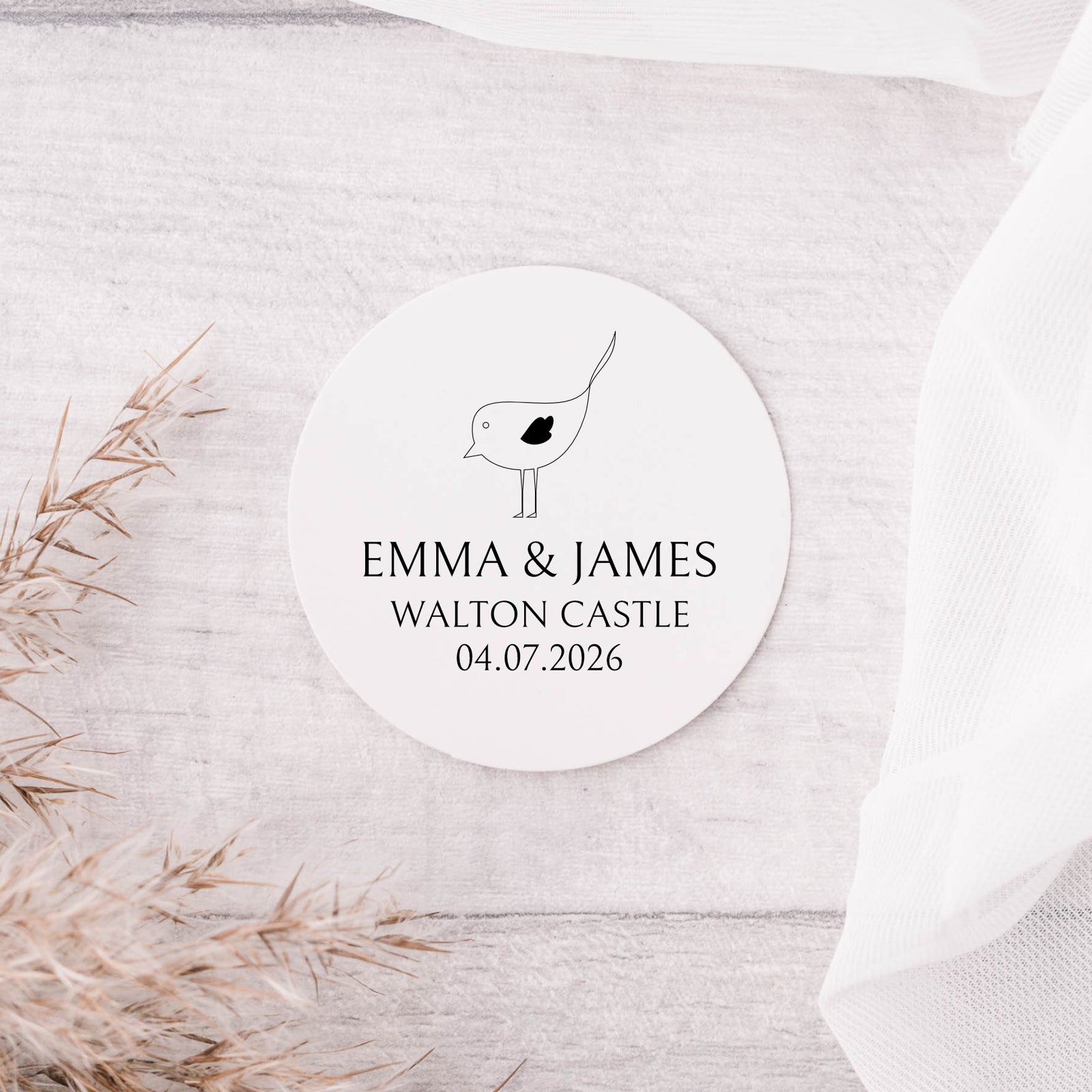 Personalised wedding stickers - Bird - personalised names - Glossy white stickers - The Dried Petal Company