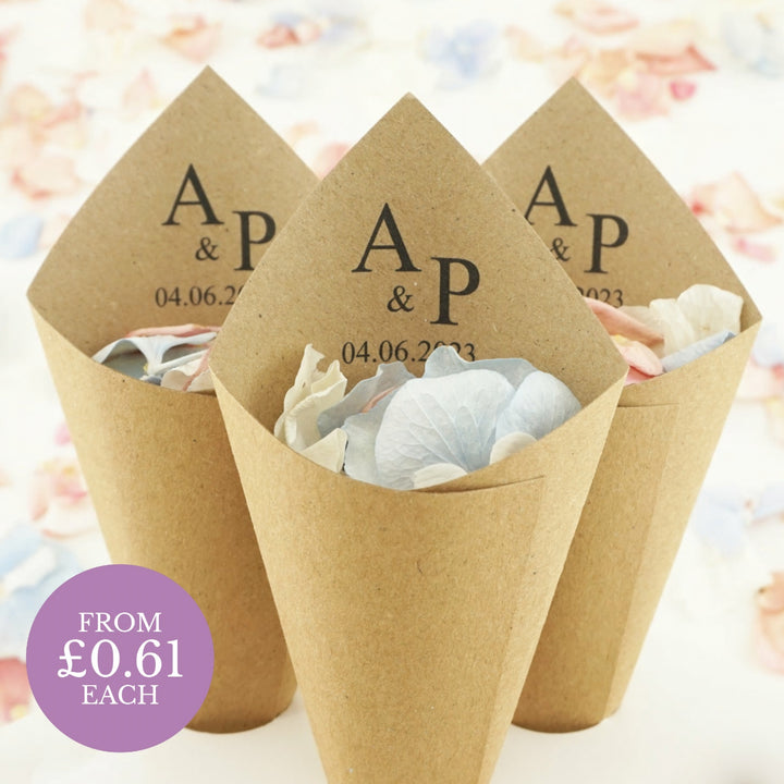 Personalised Wedding Confetti Cones Classic Initials