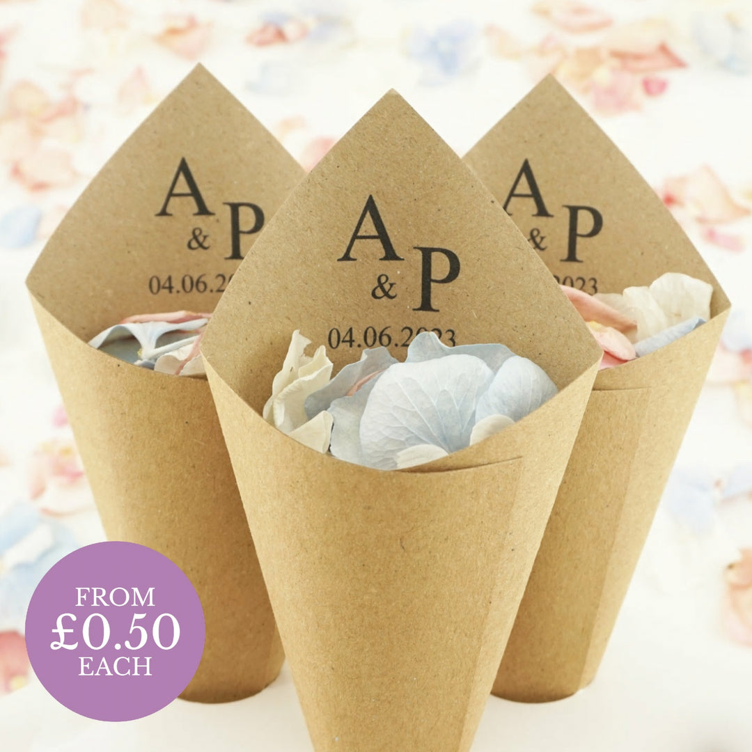 Personalised Wedding Confetti Cones Classic Initials