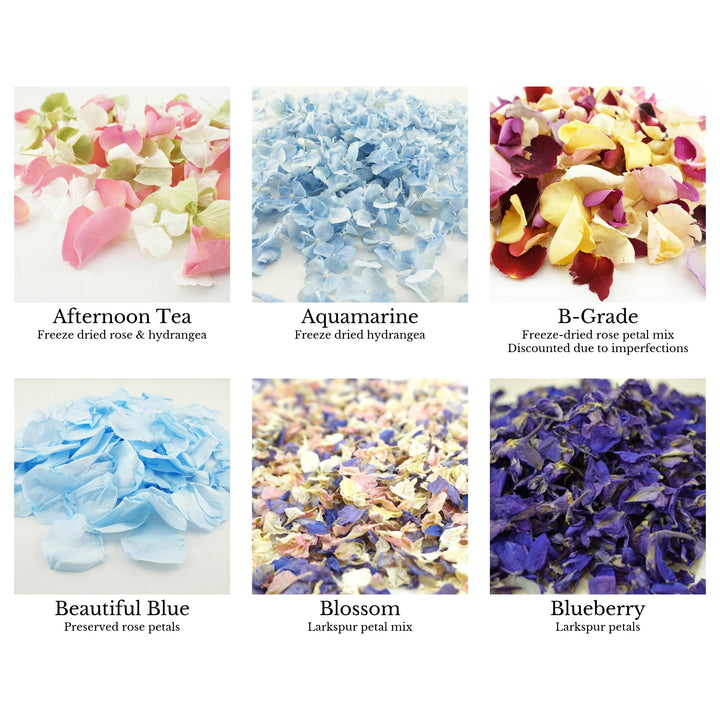 Confetti petals colour chart page 1 - choose your confetti petals - dried petal confetti - biodegradable confetti - natural confetti - The Dried Petal Company