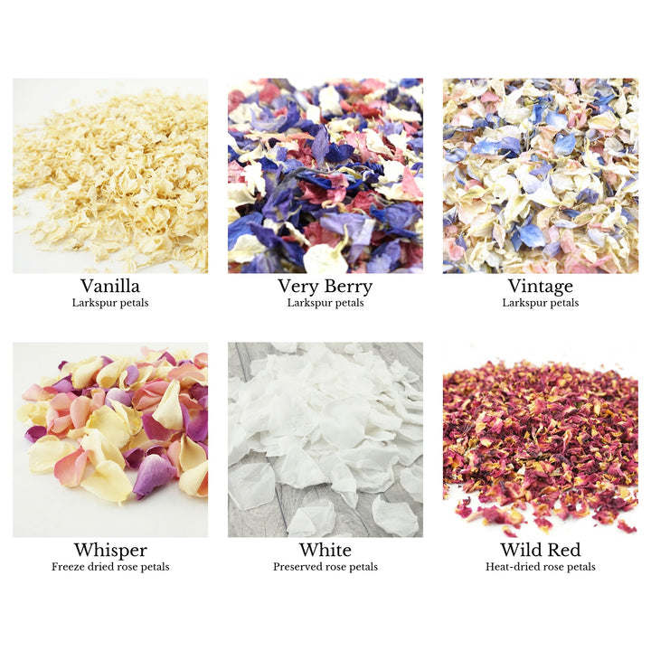Confetti petals colour chart page 8 - choose your confetti petals - dried petal confetti - biodegradable confetti - natural confetti - The Dried Petal Company