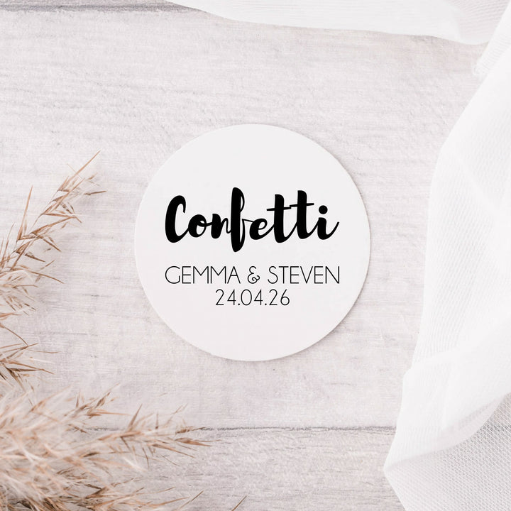 Personalised Glossy White Stickers Contemporary Confetti Wedding Sticker