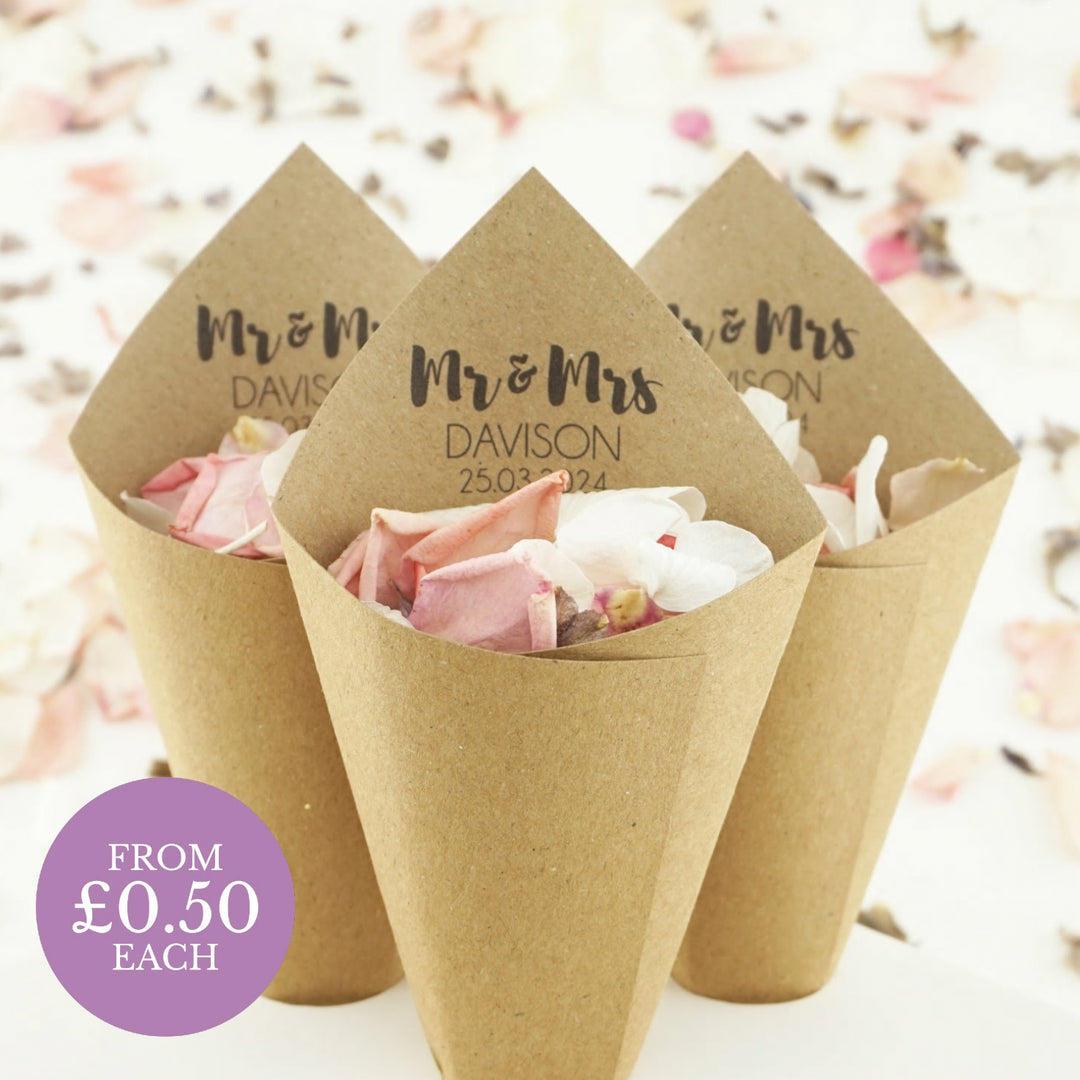 Personalised Wedding Confetti Cones Mr & Mrs Contemporary