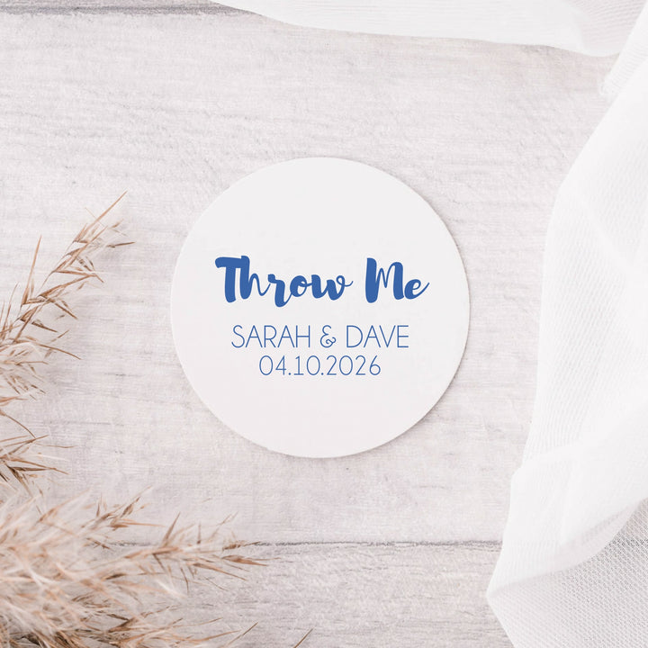 Personalised Glossy White Stickers Contemporary Throw Me Wedding Sticker