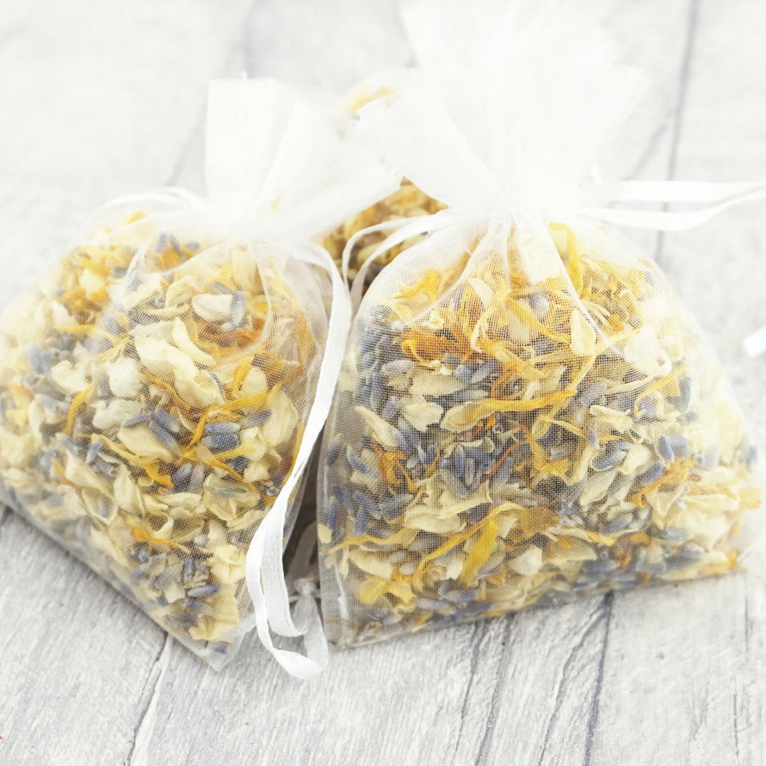 Cool Summer Dried Petal Wedding Confetti in Organza Bags