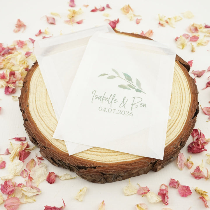 Personalised Glassine Envelopes for Confetti Bags Watercolour Leaf (Empty)