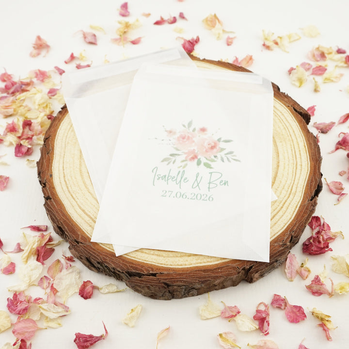 Personalised Glassine Envelopes for Confetti Bags Watercolour Rose (Empty)