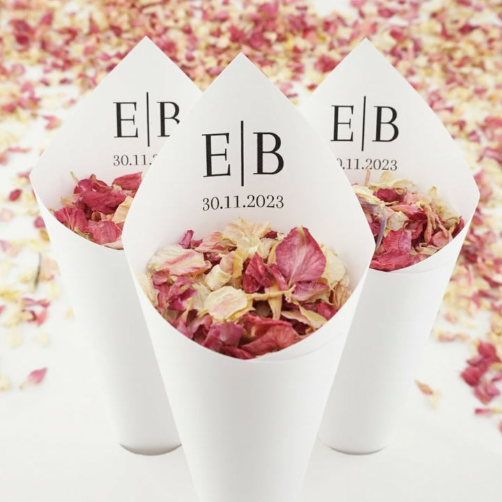 Handcrafted Personalised Cosmopolitan Initials Wedding Confetti Cones