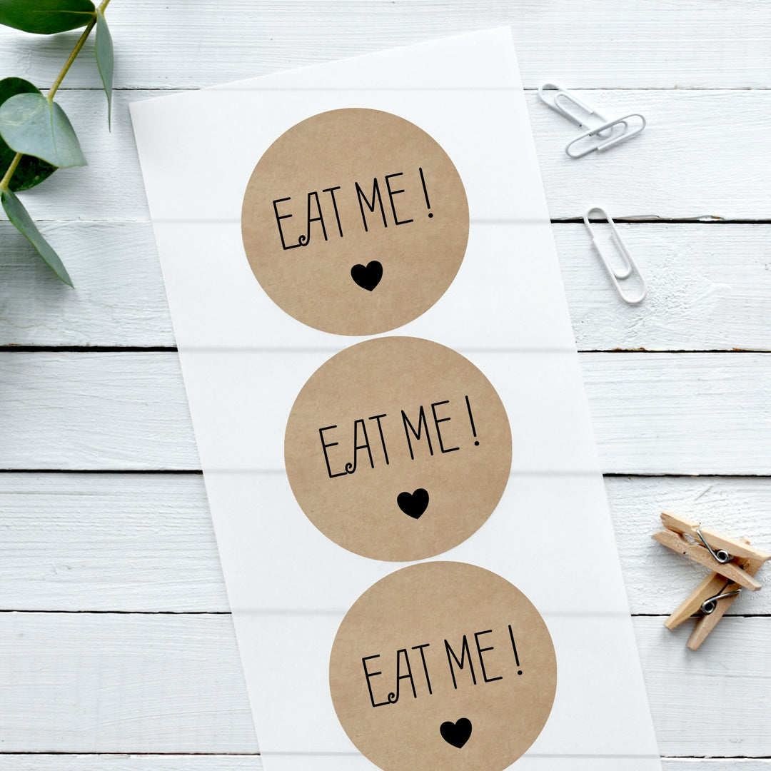 Biodegradable Kraft Brown Stickers Eat Me Cute Heart Wedding Sticker Favour Label