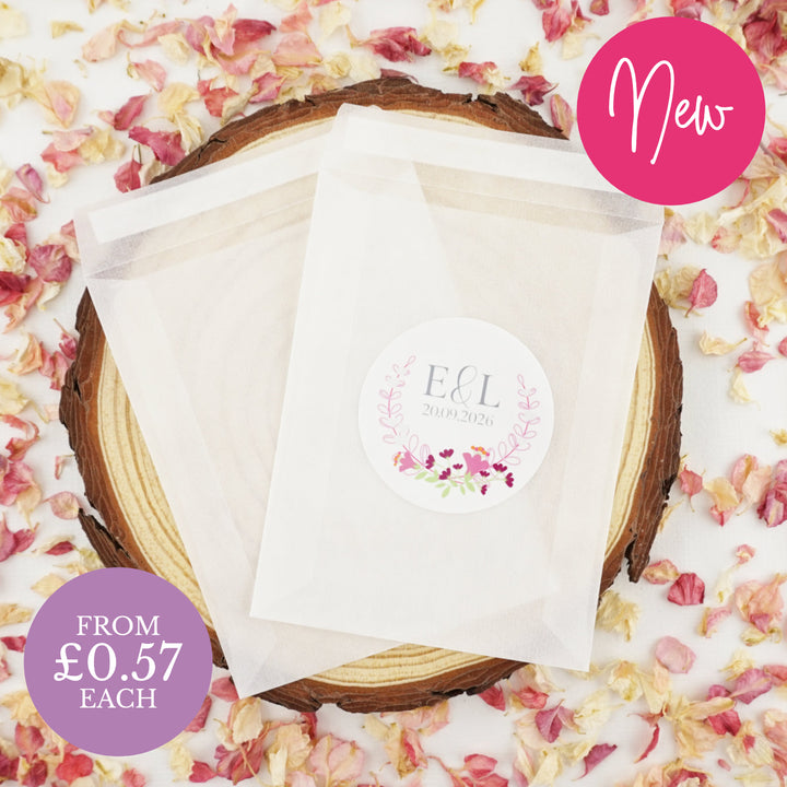 Personalised Glassine Envelopes for Confetti Bags Floral Wreath DIY (Empty)