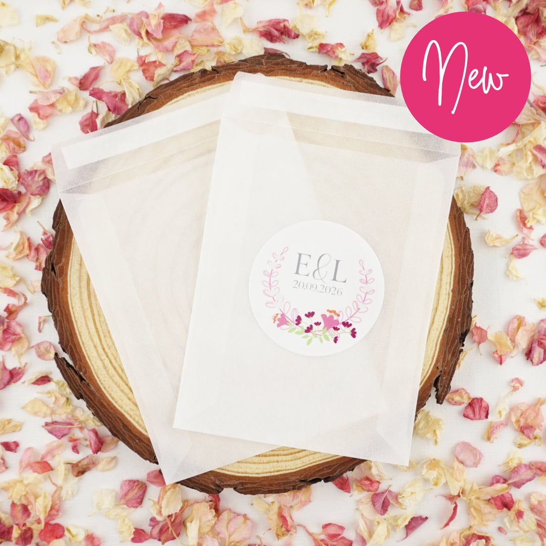 Personalised Glassine Envelopes for Confetti Bags Floral Wreath DIY (Empty)
