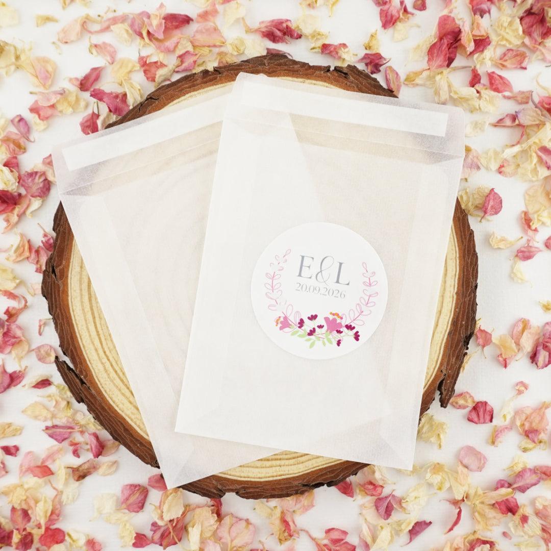 Personalised Glassine Envelopes for Confetti Bags Floral Wreath DIY (Empty)