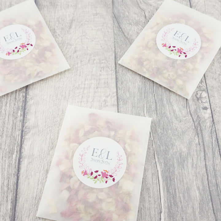 Glassine Envelopes Floral Wreath Sticker and Confetti Petals