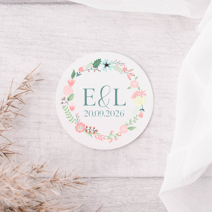 Personalised Glossy White Stickers Flowers 50mm