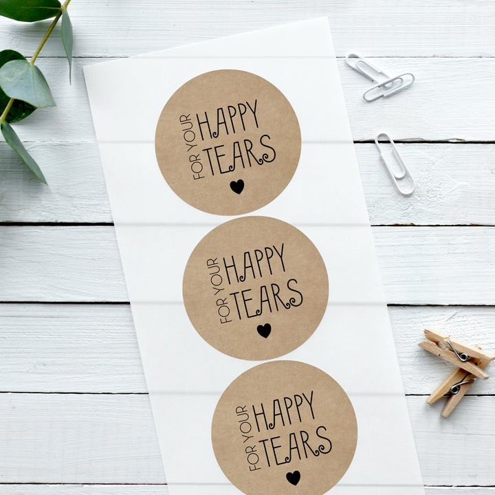 Biodegradable Kraft Brown Stickers Happy Tears Cute Heart Wedding Sticker Favour Label