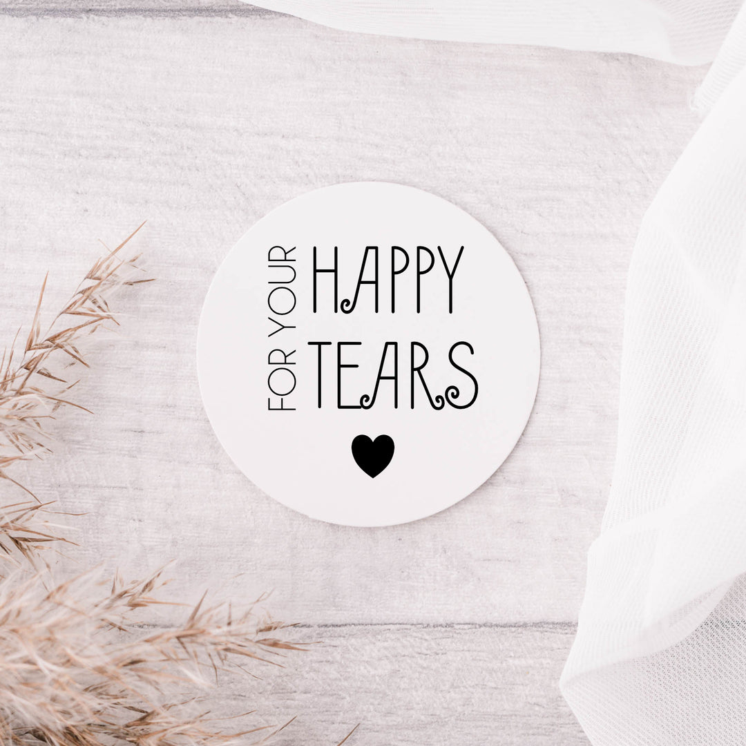 Glossy White Stickers Happy Tears Wedding Sticker Favour