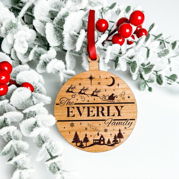 Personalised Wooden Laser Engraved Christmas Bauble House in the Forest