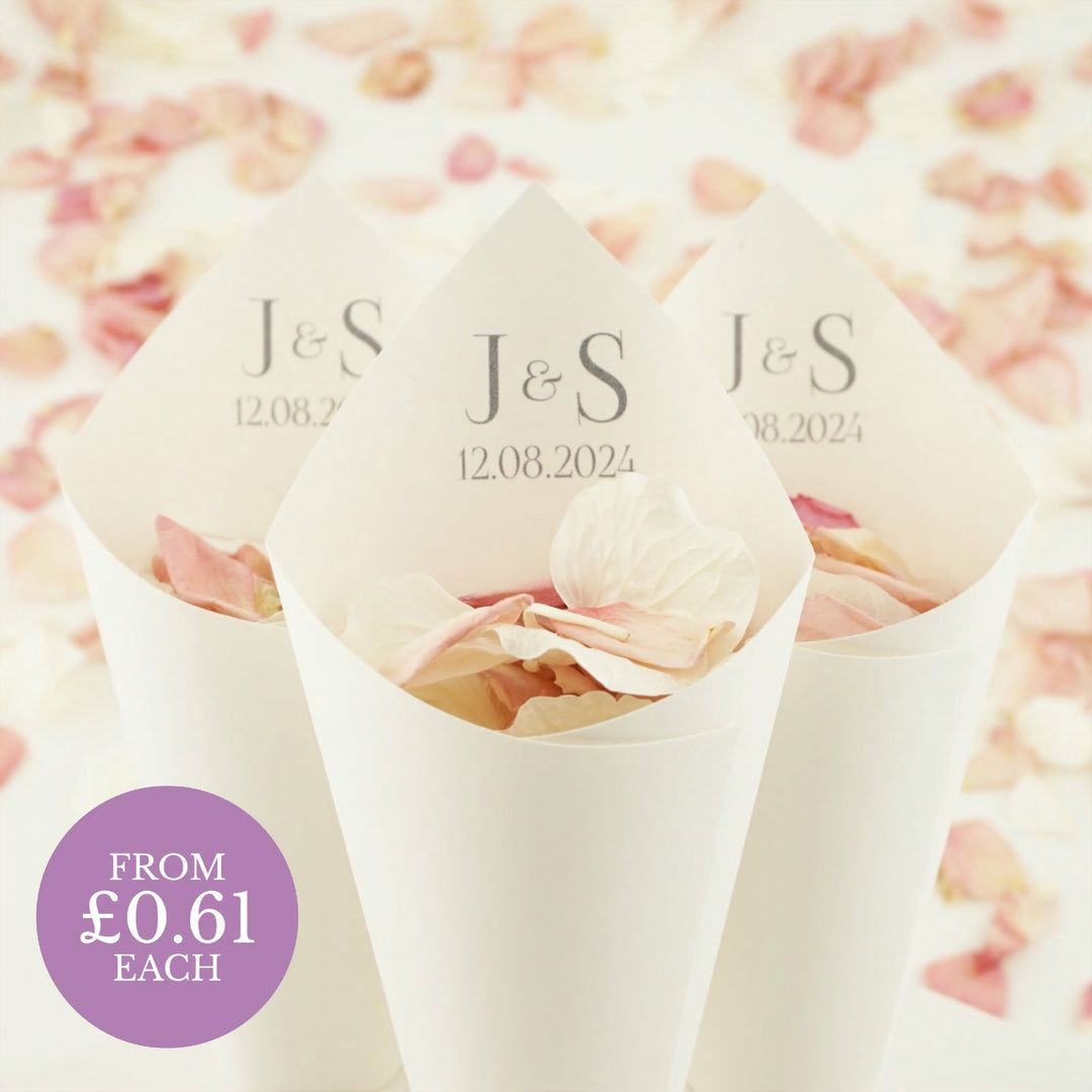 Personalised Wedding Confetti Cones Initials
