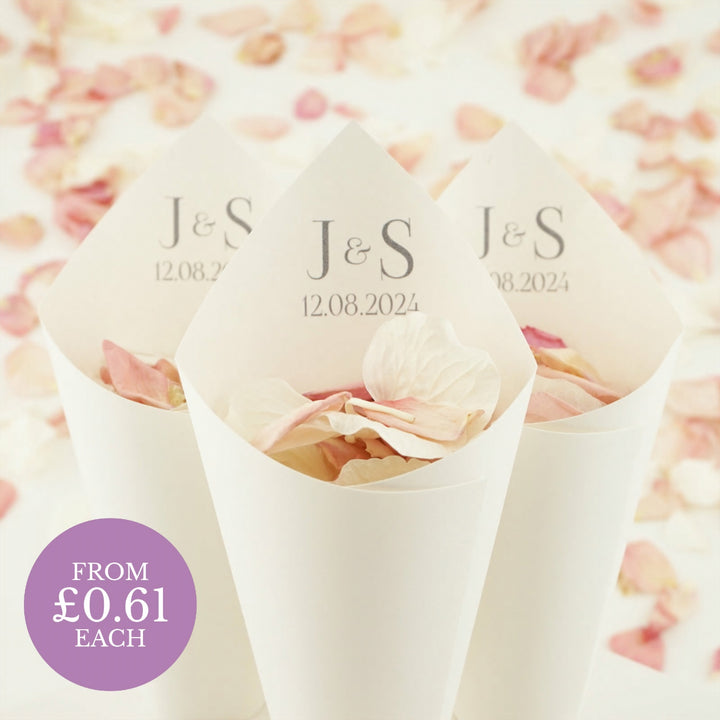 Personalised Wedding Confetti Cones Initials