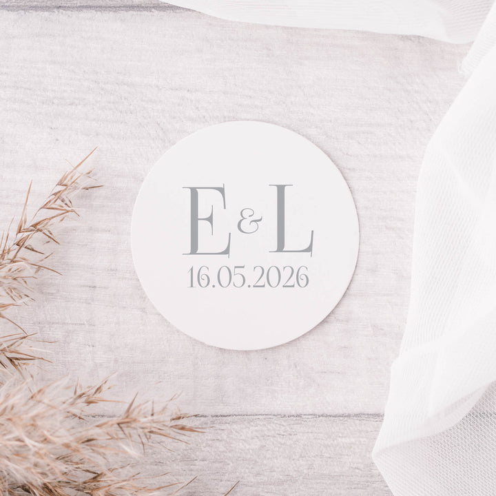 Personalised Glossy White Stickers Initials Wedding Sticker