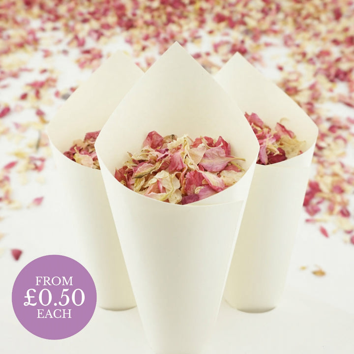Recycled Ivory Plain Wedding Confetti Cones