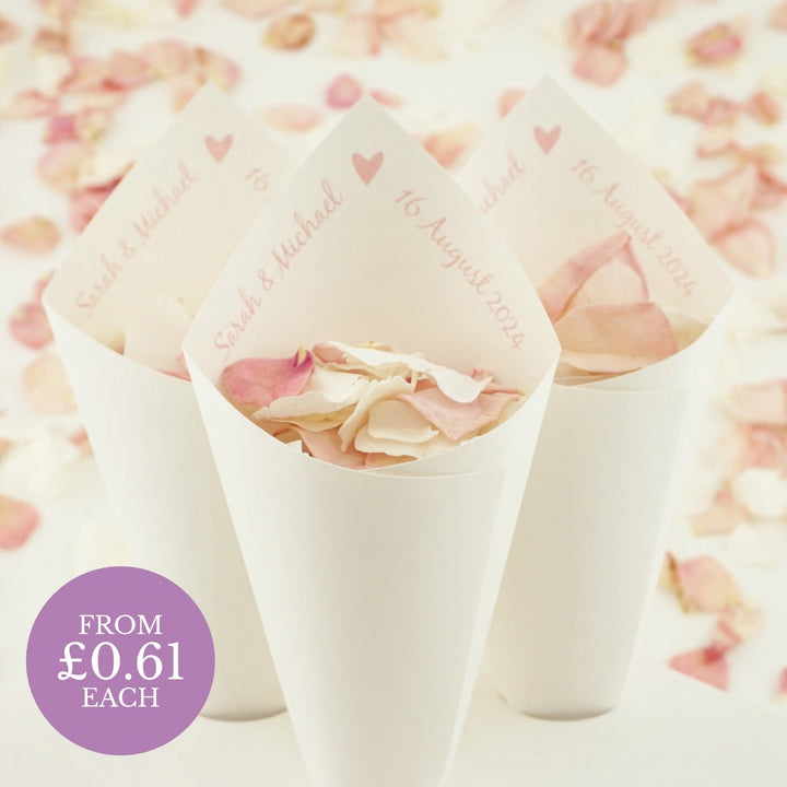 Personalised Wedding Confetti Cones Love Heart