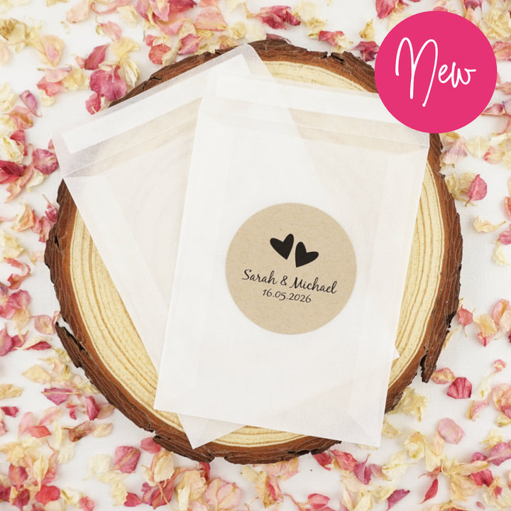 Personalised Glassine Envelopes for Confetti Bags Love Heart DIY (Empty)