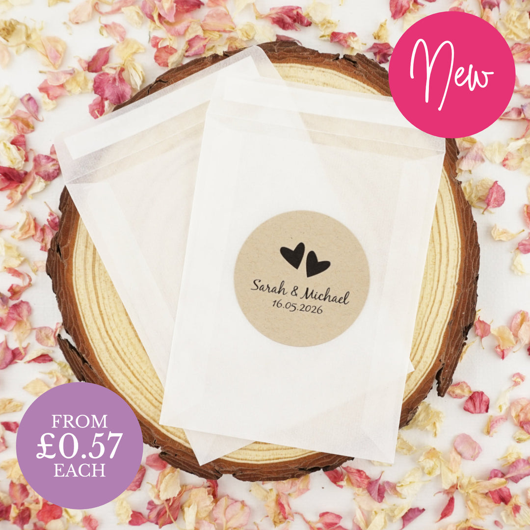 Personalised Glassine Envelopes for Confetti Bags Love Heart DIY (Empty)