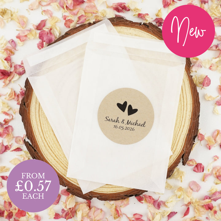 Personalised Glassine Envelopes for Confetti Bags Love Heart DIY (Empty)