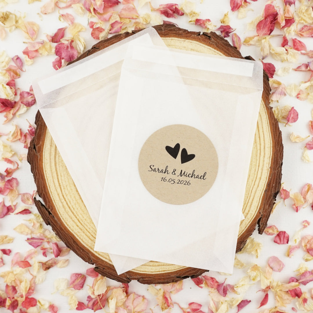 Personalised Glassine Envelopes for Confetti Bags Love Heart DIY (Empty)