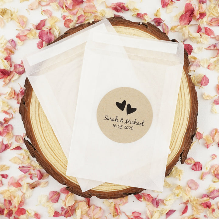 Personalised Glassine Envelopes for Confetti Bags Love Heart DIY (Empty)