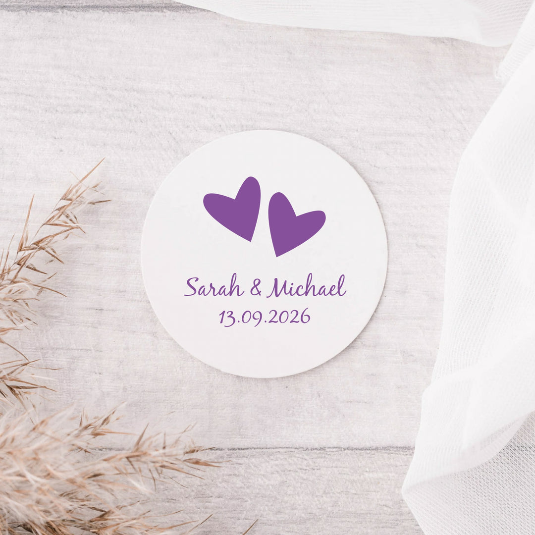 Personalised Glossy White Stickers Love Heart Wedding Sticker