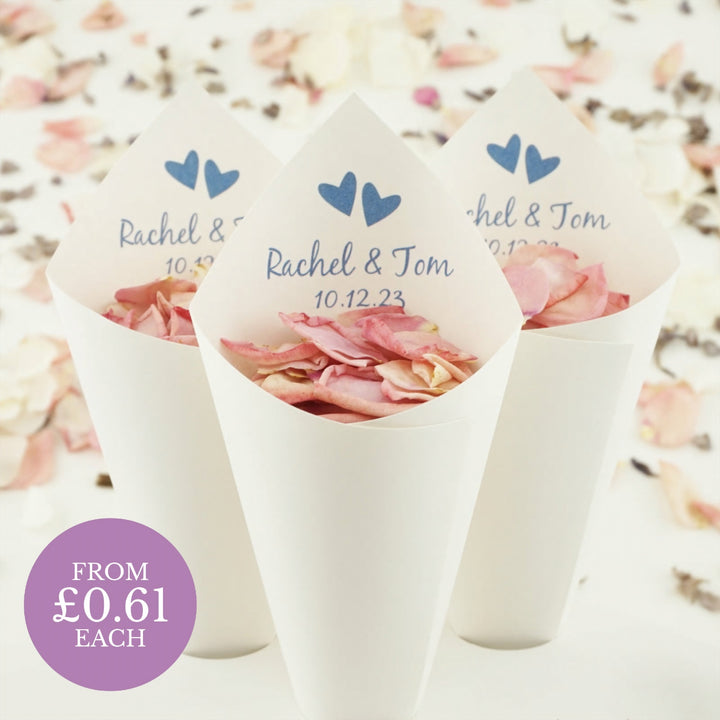 PersonalisedWedding Confetti Cones Two Hearts