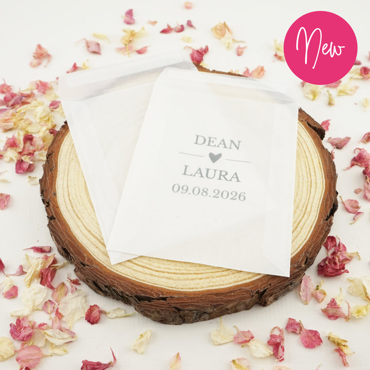 Personalised Glassine Envelopes for Confetti Bags Love Story (Empty)